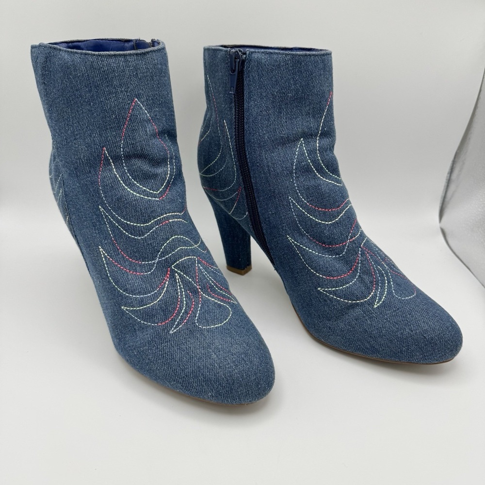 Boston Design Studio‎ Western Embroidered Ankle Denim Boot Booties Women's 8.5